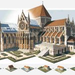 Create a detailed, high-definition illustration presenting an ancient Medieval Monastery that has been transformed and revitalized. The original structure should be robust yet worn with time and weather, with distinct Gothic architectural elements like pointed arches, ribbed vaults, and flying buttresses. The transformation element should be noteworthy: this could include glass-paneled portions, solar panels, or modern landscaping features seamlessly integrated with the historic framework. It should convey an impressive fusion of old and new, where modern innovation enlivens the daunting magnificence of medieval architecture.