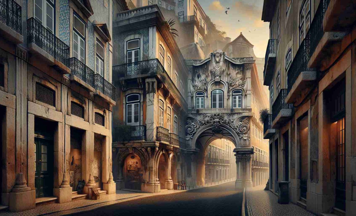 Generate a high-definition, realistic image that represents hidden historical treasures in Lisbon. This could include ancient alleyways, secret architectural features, or hidden artifacts, all located in the captivating city of Lisbon. The image should convey the richness of history found in unexplored corners of the city.