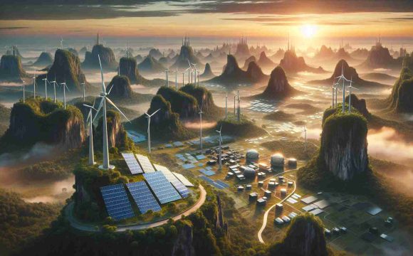 A high-definition, realistic image representing Southeast Asia as a bustling hub for renewable energy growth. Picture an expansive landscape with several wind turbines and solar panels spread across it, symbolizing the move towards sustainable energy. Scattered around are futuristic buildings powered by these renewable resources, indicating a robust growth in the industry. The sky is setting in warm hues, signifying the dawn of a new era in renewable energy in this region. The terrain should reflect significant elements of Southeast Asian geography, including lush tropical vegetation and unique landforms.