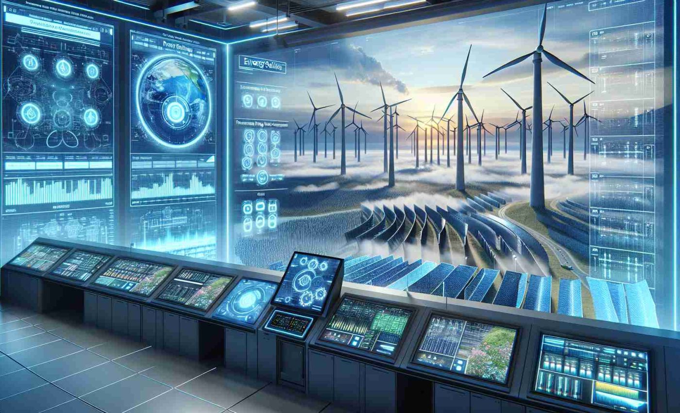 Render an ultra-high definition, realistic image capturing a conceptual scene titled 'The Next Wave of Energy Solutions: Revolutionizing Power Management'. The scene should present futuristic energy solutions, for instance, a high-tech control room with a large digital interactive panel displaying intricate power grids and energy flow diagrams. It may also envision renewable energy technologies such as towering wind turbines under a vast sky, solar panels stretching towards a horizon, or tidal power generators amidst towering waves. The overall setting should evoke a sense of technological progress and sustainable future.