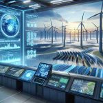 Render an ultra-high definition, realistic image capturing a conceptual scene titled 'The Next Wave of Energy Solutions: Revolutionizing Power Management'. The scene should present futuristic energy solutions, for instance, a high-tech control room with a large digital interactive panel displaying intricate power grids and energy flow diagrams. It may also envision renewable energy technologies such as towering wind turbines under a vast sky, solar panels stretching towards a horizon, or tidal power generators amidst towering waves. The overall setting should evoke a sense of technological progress and sustainable future.