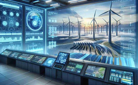 Render an ultra-high definition, realistic image capturing a conceptual scene titled 'The Next Wave of Energy Solutions: Revolutionizing Power Management'. The scene should present futuristic energy solutions, for instance, a high-tech control room with a large digital interactive panel displaying intricate power grids and energy flow diagrams. It may also envision renewable energy technologies such as towering wind turbines under a vast sky, solar panels stretching towards a horizon, or tidal power generators amidst towering waves. The overall setting should evoke a sense of technological progress and sustainable future.