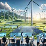 A hyper-realistic, high-definition image of a scenario representing China leading the path in green energy innovation. The scene features large, modern wind turbines towering over lush, verdant fields. Solar panels gleam under the clear blue sky while researchers from diverse ethnic backgrounds, including a Black male, a Hispanic female, a Middle-Eastern male, and a South Asian female, work harmoniously at a futuristic, sustainable energy lab nearby. Show digital screens displaying complex data and innovative technologies around them. The Chinese landscape's striking juxtaposition with high-tech equipment serves as a symbol of China's commitment to eco-friendly energy solutions.