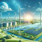 Depict a highly detailed image of a scene titled 'Breaking the Mold: Advancements in Sustainable Energy Infrastructure'. This should include innovative structures like sleek wind turbines, photovoltaic solar panels glittering under the sunlight, and advanced hydroelectric power stations. Incorporate greenery to signify sustainability, possibly involving trees, grass, and birds. A bright blue sky in the background will symbolize a clean, pollution-free future.