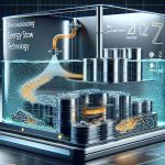 A high-definition, realistic image showcasing the concept of revolutionizing energy storage using Zinc flow technology. The image should depict a sleek, modern device showcasing the said energy storage technology. Envision zinc ions flowing through a system that is designed to store and release excess energy efficiently. The design should incorporate elements like energy flow paths, containers for zinc and energy output channels. The concept is for a green technology revolution, so the device should appear eco-friendly and futuristic. No humans or animals should be present in the image.