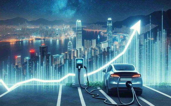 High definition image showing the exponential rise of EV charger sales by Wallbox, portrayed through a graph or chart displaying a steep upward trend. The background could be a bustling cityscape to symbolize technological advancement and urban growth.