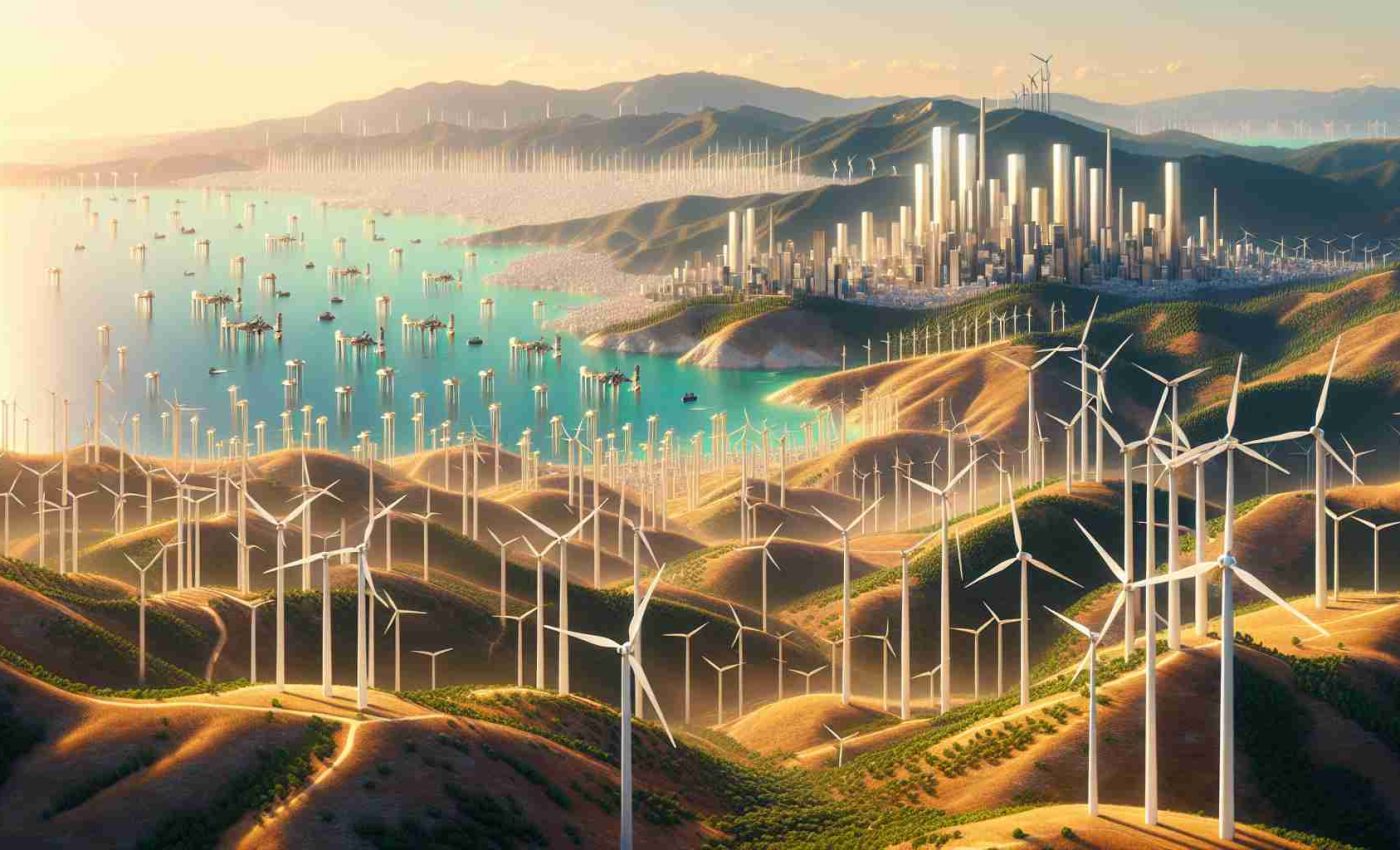 High definition, photorealistic depiction of Greece’s renewable energy future. Imagine vibrant and expansive solar panel farms stretching underneath the radiant Mediterranean sun, with tall white wind turbines gracefully spinning on golden brown hills. The skyline of Athens, rallied by newly integrated green infrastructure, is marked by modern buildings effortlessly harnessing the power of the elements. Far in the distance, by the emerald-colored sea, stands an array of wave energy converters, their silhouettes whispering a pledge for an Aegean Sea fully committed to green energy.