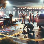 A high-definition, photorealistic image showing the scene of an on-going investigation related to an incident involving a sports team. The picture includes elements such as crime scene tape, investigation crew members busily examining the scene, parked police vehicles nearby, and the fading light of the day adding a solemn mood to the scene. The logo of the generic sports team subtly present in the background. No specific individuals are identifiable, ensuring emphasis is on the overall situation rather than individuals.