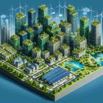 Create a high-definition, realistic image symbolizing the future of sustainable real estate investments. It might include imagery such as green high-rises with solar panel rooftops, urban gardens on terraces, rainwater harvesting systems, or smart energy-saving technologies integrated into building designs.