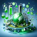 Create a realistic high-definition image illustrating the concept of a new initiative that is driving global production of green hydrogen. This could include symbolic elements such as a globe to represent the world, vibrant green color for the hydrogen, and various scientific and industrial equipment for the production process.