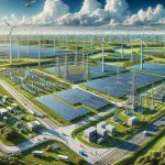 Realistic, high-definition visualization of a transformative investment in clean energy infrastructure. This should depict eco-friendly energy sources like solar panels, wind turbines, and geothermal power units. The image should showcase a sizeable area covered with this technology, signifying the vast investment. Ideally, we should see vibrant green landscapes under bright blue skies to underline the harmonious coexistence of technology and nature. Additional elements like engineers at work of diverse descents and genders, electronic vehicles, might be included to signify the comprehensive nature of the investment.