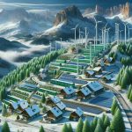 Visualize a realistic, high-definition image depicting the revolution of energy storage in the setting of an alpine community. Picture a series of modern, cutting-edge energy storage facilities, possibly solar cells or wind turbines, nestled amidst the rugged terrain of a mountainous region. These facilities should intermingle with cozy local homes, indicating the community's involvement and support. Green energy being harnessed to benefit the local community while also maintaining the natural beauty and tranquility of the alpine environment. Use vibrant colors to represent the fresh, clean energy being produced, and shades of blue and white to encompass the chilly alpine setting.