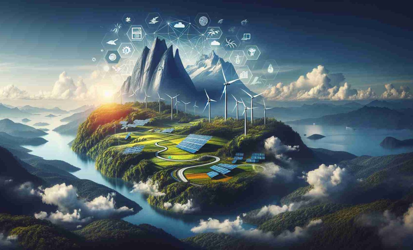 A high-definition, realistic image showcasing the concept of 'Redefining Sustainable Growth in Sabah through Innovative Renewable Energy Projects.' This image should depict a mix of natural landscapes, possibly featuring the iconic Mount Kinabalu, and symbols of renewable energy projects (think wind turbines, solar panels). These elements blend seamlessly, signifying an harmonious interfusion of nature and human innovation, and emphasizing the importance and potential of sustainable energy development in Sabah.