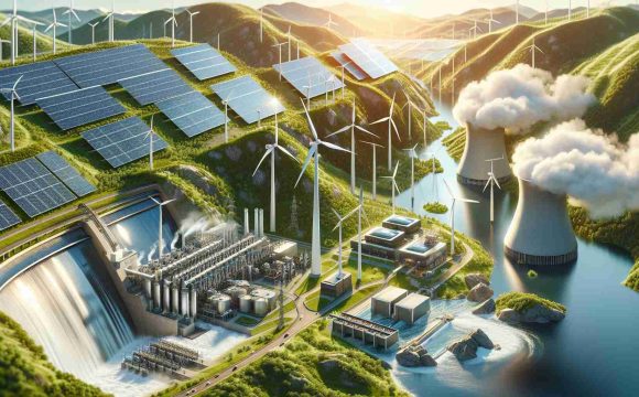 Detailed and realistic high-definition image showcasing advancements in sustainable energy solutions. The scene should include an array of solar panels gleaming under the sunlight, a cluster of wind turbines strategically placed on a verdant hill, and a hydroelectric dam harnessing the energy of a rushing river. It would also show a high-tech geothermal plant with its swirling steam towers, and a modern bioenergy facility processing organic waste. These technological marvels will be encapsulated within a clean, green, and sustainable environment, symbolizing a brighter and more environmentally friendly future.