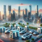 A highly detailed and realistic image representing the introduction of advanced electric vehicle (EV) charging stations in the Asian market by an unspecified tech company. The scenery should ideally showcase a modern city in Asia, with abundant skyscrapers and advanced infrastructure, displaying a series of futuristic EV charging stations. Ideally, the stations would be occupied by various electric vehicles, all representing different designs and models. The artist could also incorporate the vibrant life of the city and subtle cultural elements to reflect its Asian setting.