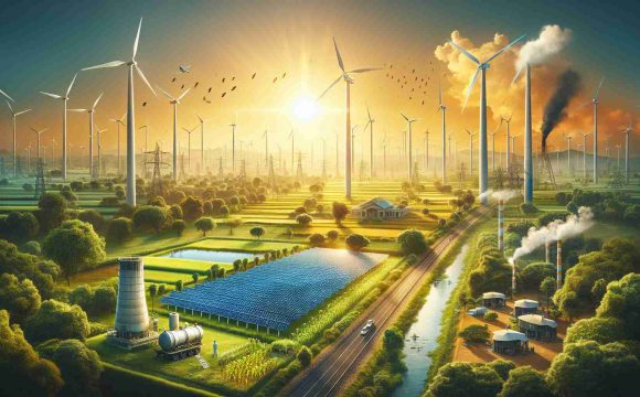 Realistic HD picture of an innovative transformation in the energy landscape in India. Visualize alternate energy solutions such as wind turbines spinning in the breezy plains, solar panels basking in the bright sunlight, and biofuel plants amidst lush greenery. Include infrastructure developments in rural and urban areas, symbolizing the balance of technology and environment. Showcase the diversity of innovation in the country's energy sector.