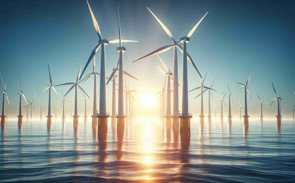 Realistic high-definition image showcasing the concept of revolutionizing offshore energy generation. The scene can be a vast ocean with large, modern wind turbines standing tall in the water. Possibly include a bright sun hovering low in the sky, casting a warm glow over the water which intensifies the efficiencies of the turbines. Also, try to capture innovation and sustainable energy practices in this image.