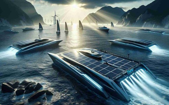 High-definition image portraying a scene of innovative solar-powered watercrafts. The vessels are sleek and modern, befitting the revolutionary nature of their design. They are located in the coastal area specifically in Rudong County, a locality known for its strong commitment to advancing renewable energy technology. The background displays the natural beauty of the county, featuring its famed coastal vistas and marine environment. Rays of sunlight shine down, reflecting off the solar panels fitted on the watercrafts, illuminating their cutting-edge design. The entire scene embodies a harmonious blend of nature and technology.