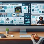 Generate a realistic HD image where a comprehensive webinar on home electrification is being explored. Visualize this as a computer screen filled with a variety of related graphs, diagrams, and data charts. There should be some discussion points clearly displayed on the right side of the screen as well. On the left side of the screen, display a small interactive video window, where a Black female presenter is eagerly sharing knowledge about different aspects of home electrification.